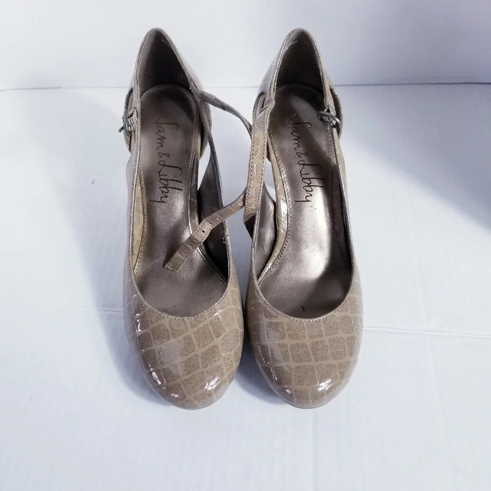 SAM & LIBBY TEXTURED HIGH HEEL TAN SHOE SIZE 6